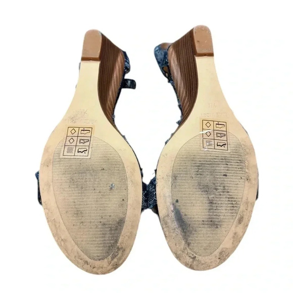 Nine West Blue Denim Sling  Back Open Toe Wedge Heels Size 7 - Picture 9 of 10